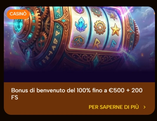 Winningzrush Casino banner bonus di benvenuto con 100% fino a €500 e 200 free spins