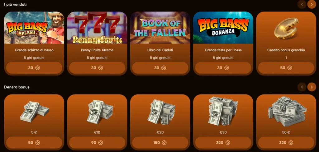 Winningzrush Casino Bonus Shop con giri gratuiti e denaro bonus